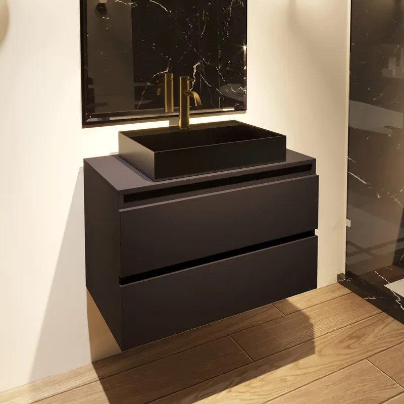 Direct Beschikbaar Fontana Maido mat zwart badkamermeubel 80cm met vierkante waskom gunmetal
