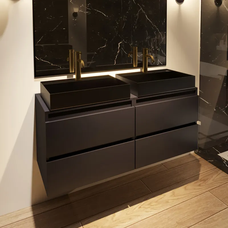 Alleen Vandaag Fontana Maido mat zwart badkamermeubel 120cm met vierkante waskom gunmetal
