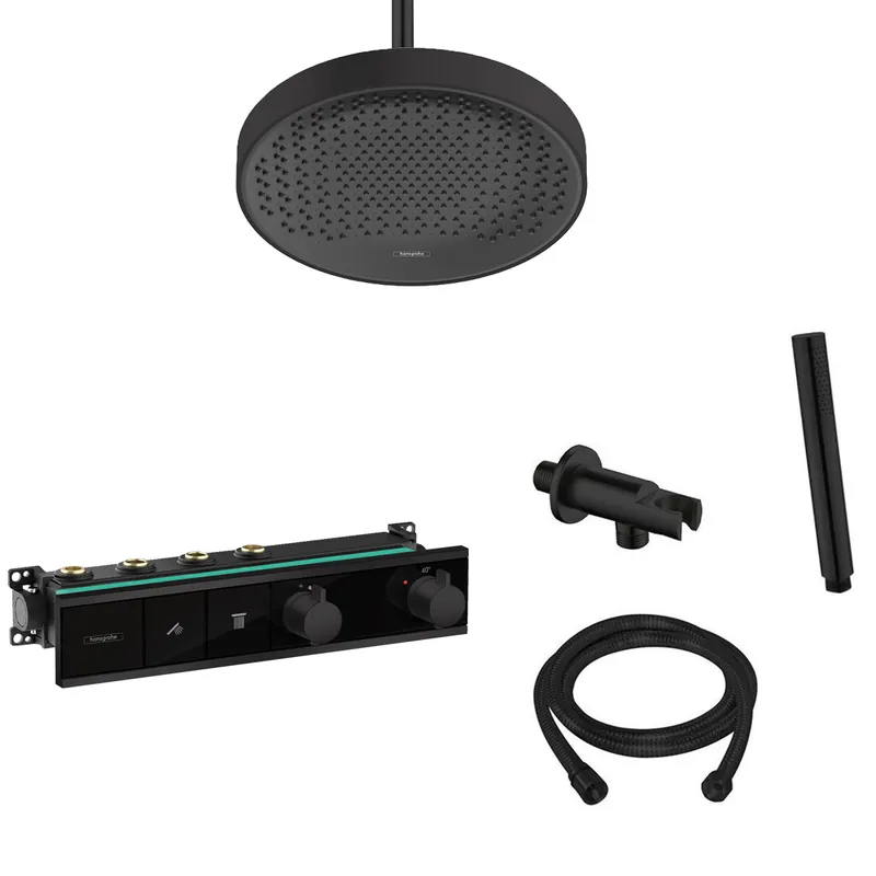Hansgrohe Rainfinity inbouw regendouche waterbesparend met thermostaatkraan RainSelect en Saniclear plafondarm zwart mat Nu Kopen