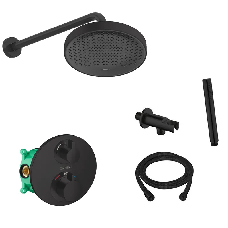 Wereldwijde Verzending Hansgrohe Rainfinity inbouw regendouche waterbesparend met thermostaatkraan Ecostat S en Saniclear muurarm zwart mat