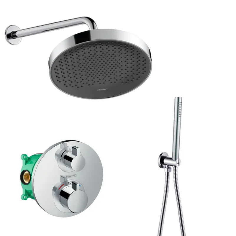 Professioneel Hansgrohe Rainfinity inbouw regendouche met thermostaatkraan Ecostat S en Saniclear muurarm chroom