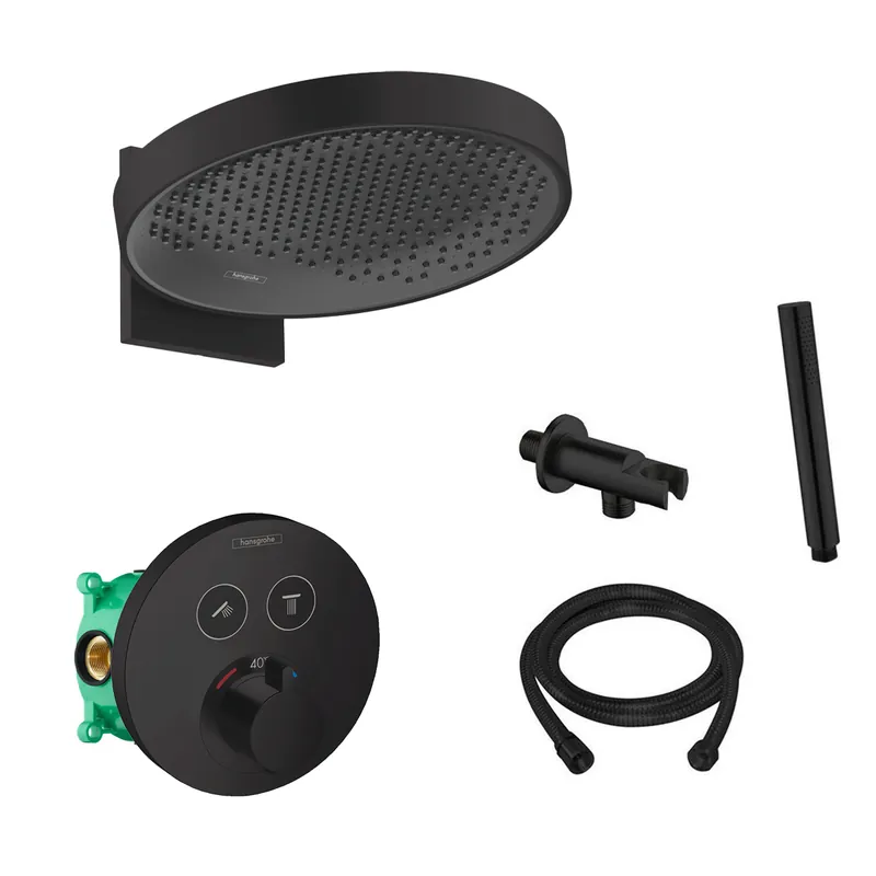 Speciale Aanbieding Hansgrohe Rainfinity inbouw regendouche met thermostaatkraan Shower Select en Saniclear handdouche zwart mat