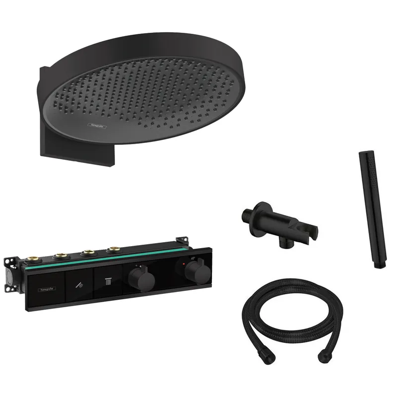 Hansgrohe Rainfinity inbouw regendouche met thermostaatkraan RainSelect en Saniclear handdouche zwart mat Seizoensaanbieding