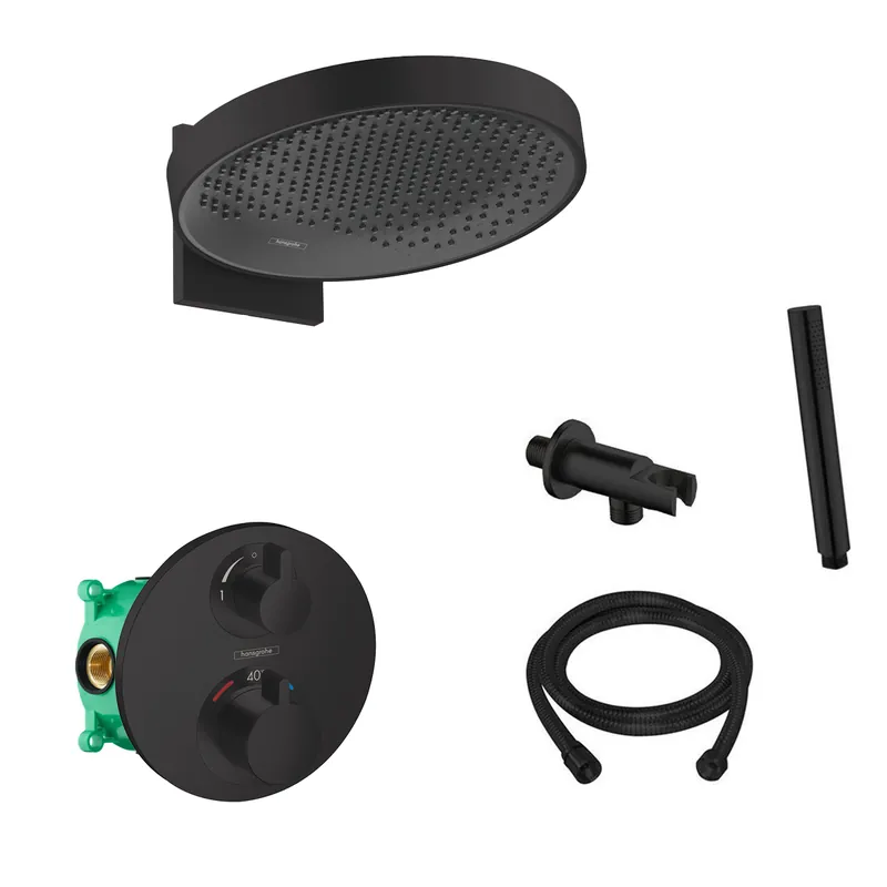 Hansgrohe Rainfinity inbouw regendouche met thermostaatkraan Ecostat S en Saniclear handdouche zwart mat Dagaanbieding
