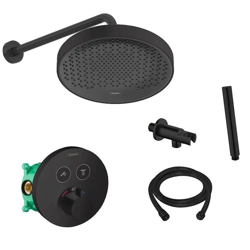 Hoge Kwaliteit Hansgrohe Rainfinity inbouw regendouche met thermostaatkraan Shower Select en Saniclear muurarm zwart mat