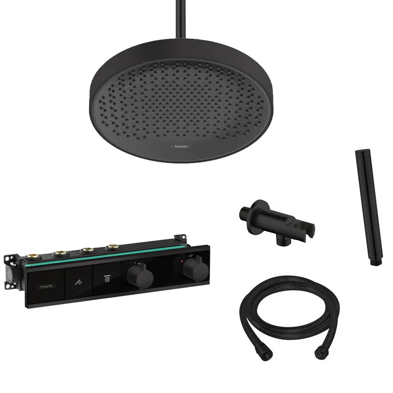 Hansgrohe Rainfinity inbouw regendouche met thermostaatkraan RainSelect en Saniclear plafondarm zwart mat Gecertificeerd