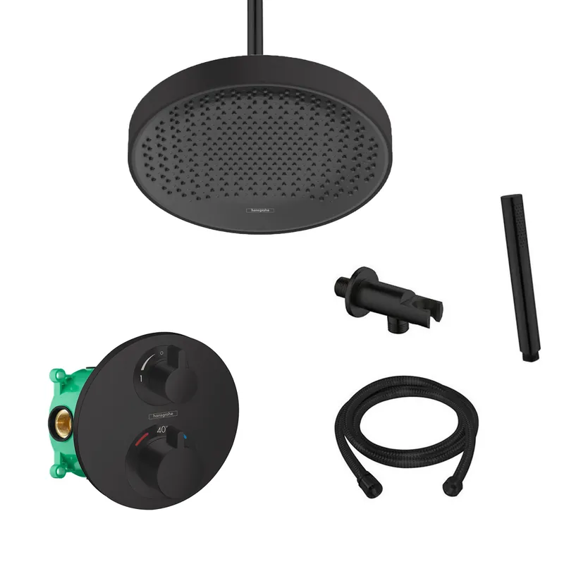 Hansgrohe Rainfinity inbouw regendouche met thermostaatkraan Ecostat S en Saniclear plafondarm zwart mat Rechtstreeks Van De Fabrikant