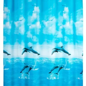 Gratis Retour Wenko PEVA douchegordijn 180x200cm dolfijnen inclusief ringen
