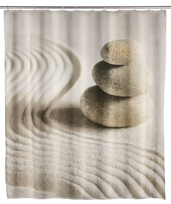 Wenko douchegordijn 180x200cm zand inclusief ringen Authentiek