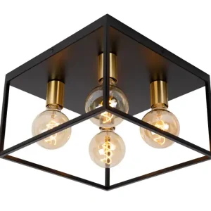 Handgemaakt Lucide Ruben plafondlamp 36x36cm E27 zwart mat