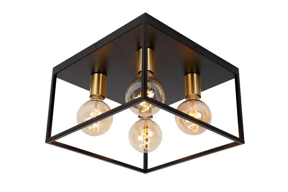 Handgemaakt Lucide Ruben plafondlamp 36x36cm E27 zwart mat