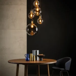 Authentiek Lucide Julius hanglamp 65cm 5x E27 zwart
