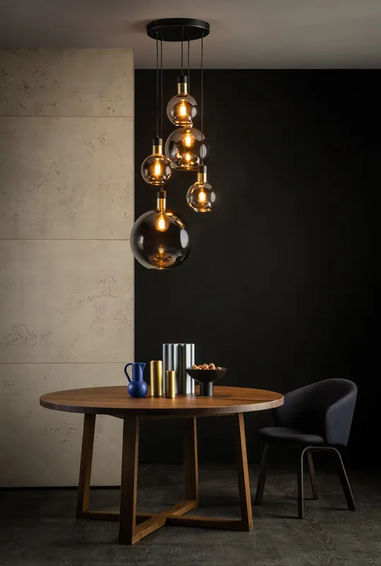 Authentiek Lucide Julius hanglamp 65cm 5x E27 zwart