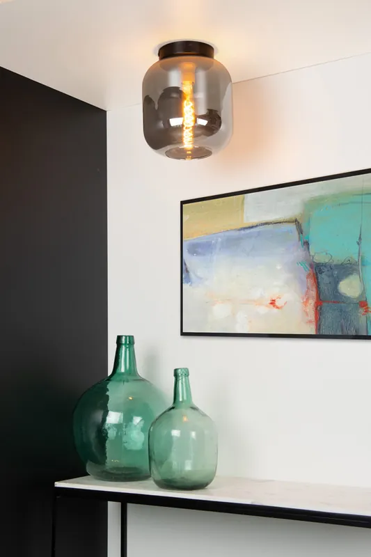 Ambachtelijk Lucide Joanet plafondlamp 25cm 1x E27 zwart