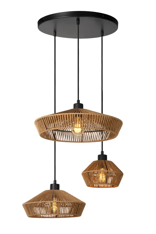 Lucide Yunkai hanglamp 3x E27 rotan Superprijs