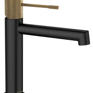Sapho Solaris wastafelkraan zwart mat / goud PVD coating Laatste Kans