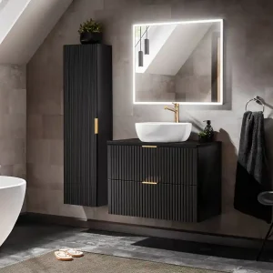 Aanbieding Comad Adele Black badkamermeubel 80cm mat zwart met witte waskom