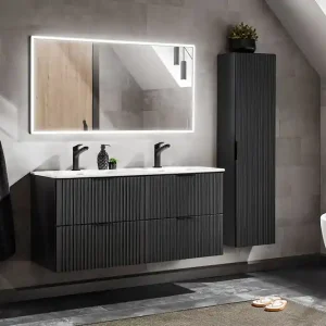 Express Levering Comad Adele Black badkamermeubel 120cm mat zwart met dubbele wastafel 2 kraangaten