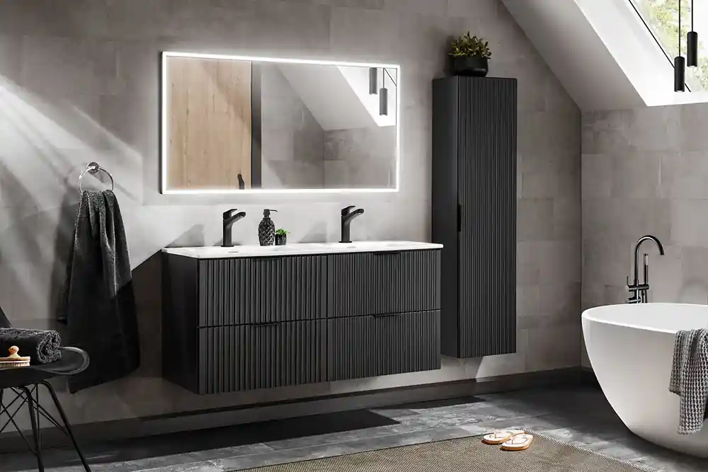 Express Levering Comad Adele Black badkamermeubel 120cm mat zwart met dubbele wastafel 2 kraangaten