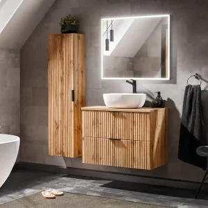 Comad Adele Oak badkamermeubel 80cm eiken met witte waskom Nu Kopen