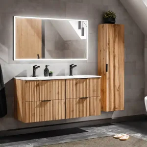 Topkwaliteit Comad Adele Oak badkamermeubel 120cm eiken met dubbele wastafel 2 kraangaten