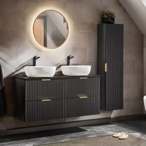 Comad Adele Black badkamermeubel 120cm mat zwart met 2 waskommen Meest Verkocht