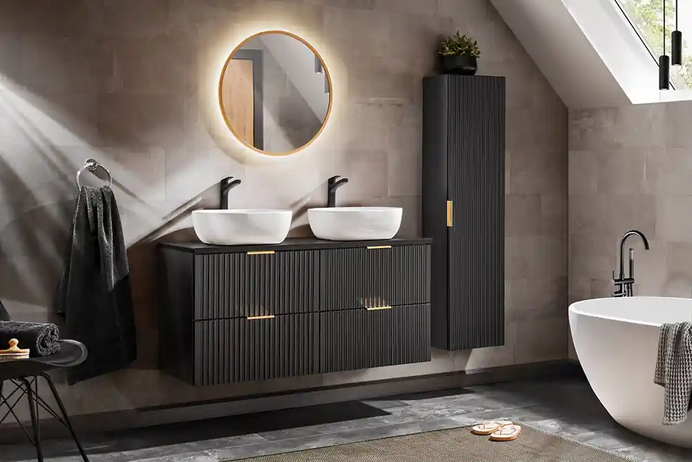 Comad Adele Black badkamermeubel 120cm mat zwart met 2 waskommen Meest Verkocht