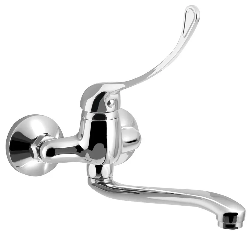 Aqualine 35 wastafelkraan met medische hendel en gebogen uitloop 22cm hartafstand 10cm chroom Gratis Verzending