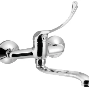 Aqualine 35 wastafelkraan met medische hendel en gebogen uitloop 22cm hartafstand 15cm chroom Hete Deal