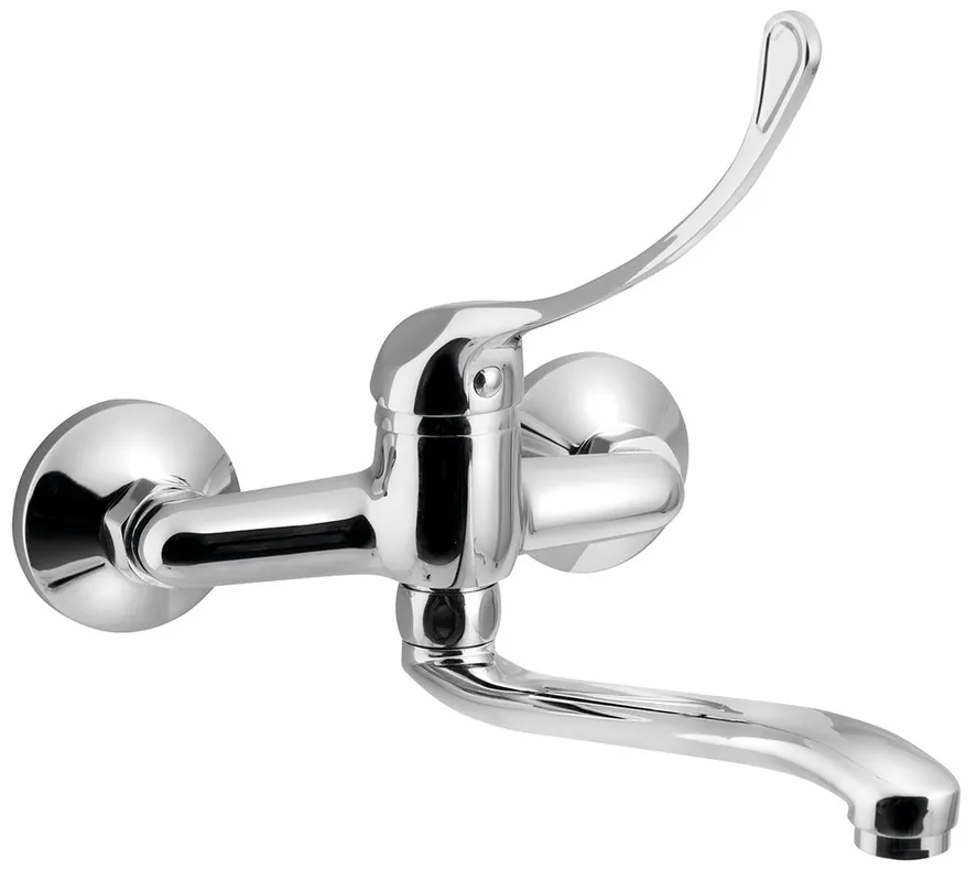 Aqualine 35 wastafelkraan met medische hendel en gebogen uitloop 22cm hartafstand 15cm chroom Hete Deal