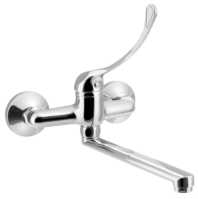 Lage Kosten Aqualine 35 wastafelkraan met medische hendel en rechte uitloop 22cm hartafstand 15cm chroom