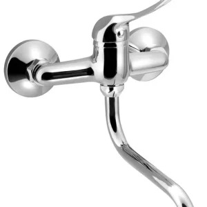 Aqualine 35 wastafelkraan met medische hendel en uitloop 18cm hartafstand 15cm chroom Op = Op