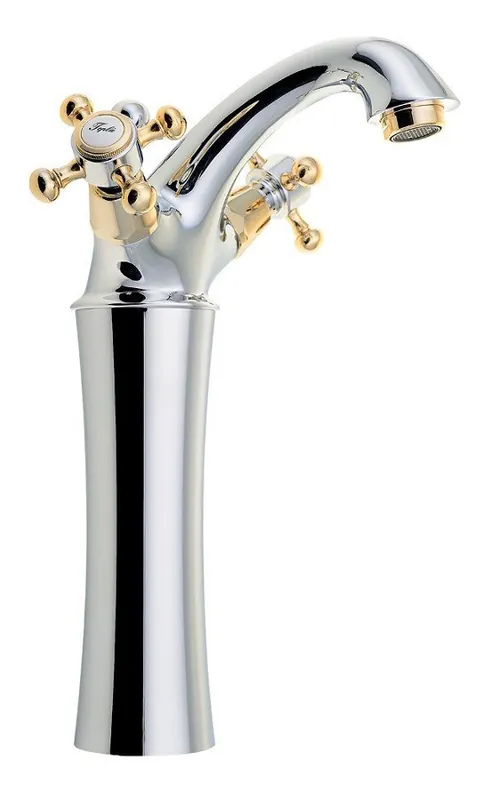 Sapho Antea 1-gats wastafelkraan verhoogd 25cm met pop-up waste chroom / goud Limited Edition