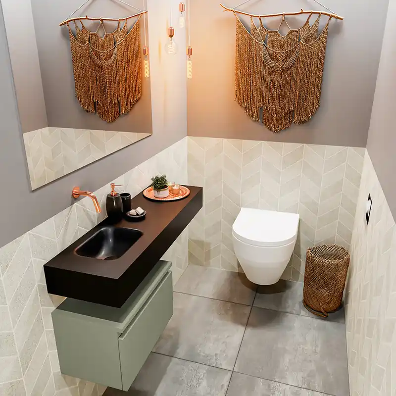 Uitverkoop Mondiaz Andor toiletmeubel 50cm army met zwarte wastafel 100cm links zonder kraangat