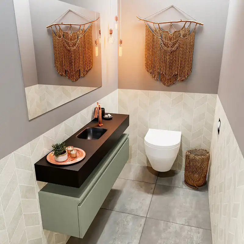 Bestseller Mondiaz Andor toiletmeubel 120cm army met zwarte wastafel midden met kraangat