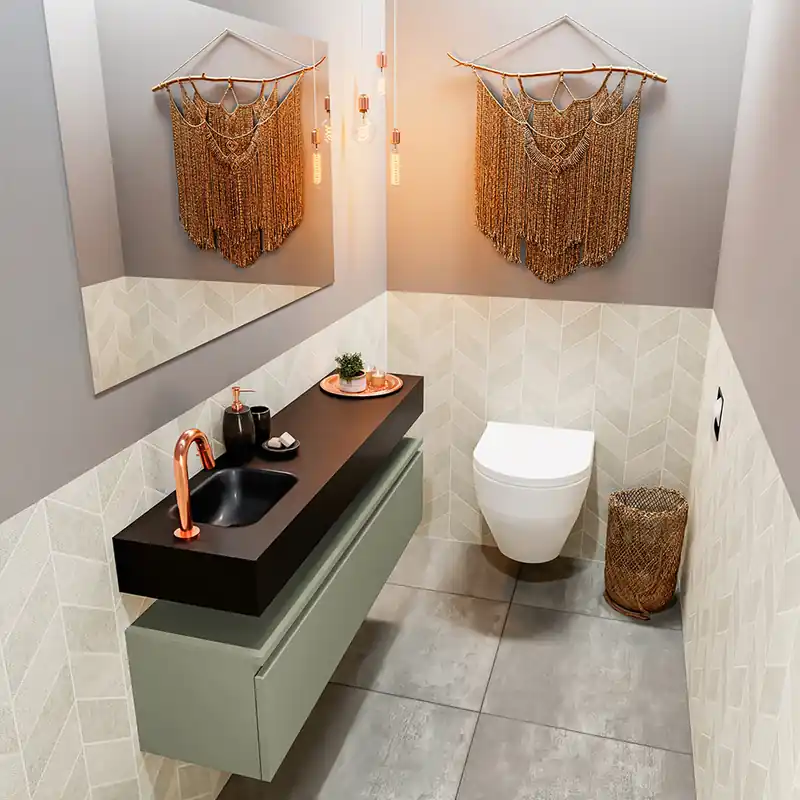 Bestseller Mondiaz Andor toiletmeubel 120cm army met zwarte wastafel links met kraangat