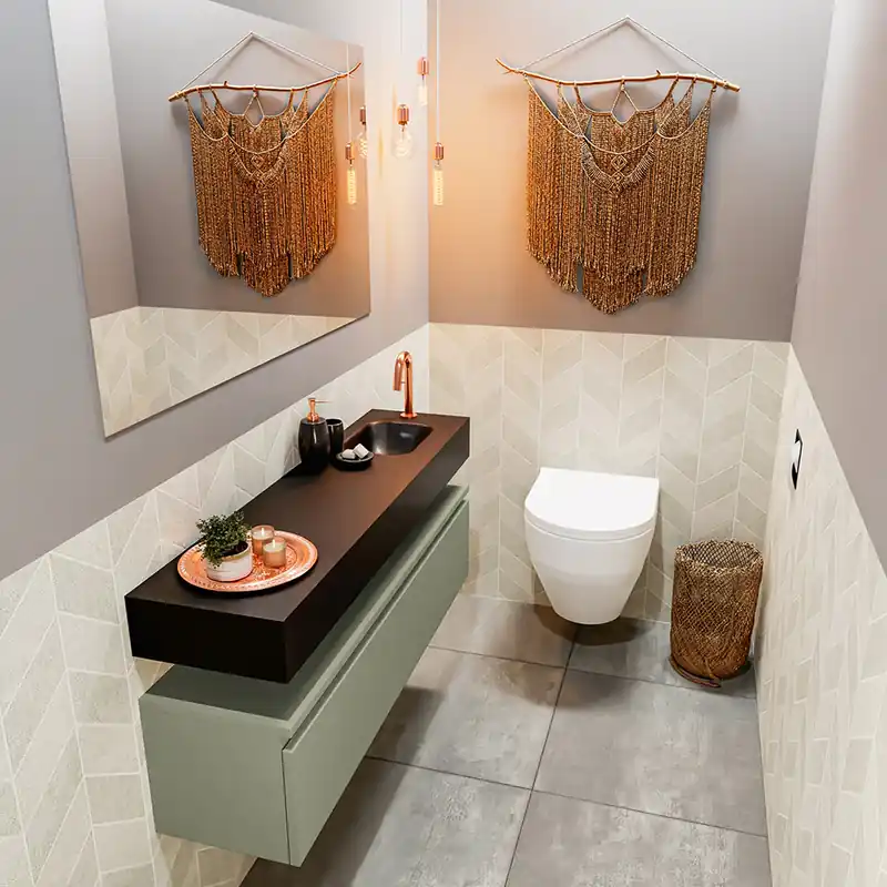 Betrouwbaar Mondiaz Andor toiletmeubel 120cm army met zwarte wastafel rechts met kraangat