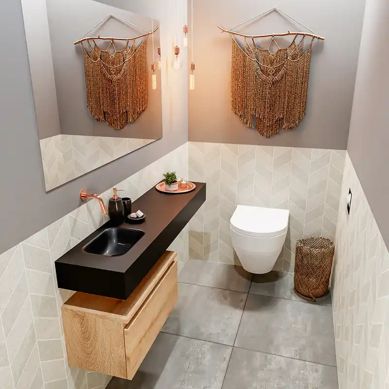 Favoriet Mondiaz Andor toiletmeubel 60cm eiken met zwarte wastafel 120cm links zonder kraangat