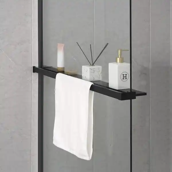Sanigoods Obby inkortbaar handdoekrek / planchet voor douchewand mat zwart 140cm Gereduceerde Prijs