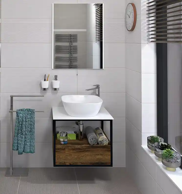 Sapho Skara badmeubel met Solid Surface wastafelblad 59cm eiken collingwood Gecertificeerd