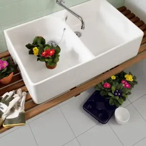 Aanbieding Villeroy & Boch O.novo gootsteen dubbel 80x50cm ceramic+ wit
