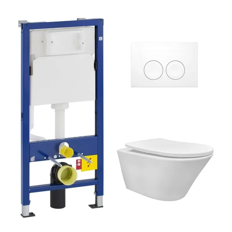 Uitverkoop Geberit UP100 toiletset met Mueller Afesta randloos toilet mat wit en softclose zitting