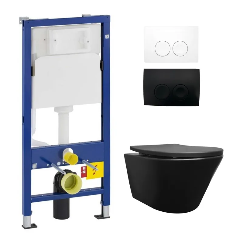 Geberit UP100 toiletset met Mueller Afesta randloos toilet mat zwart en softclose zitting Groothandel