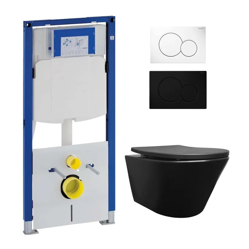 Superprijs Geberit UP320 toiletset met Mueller Afesta randloos toilet mat zwart en softclose zitting