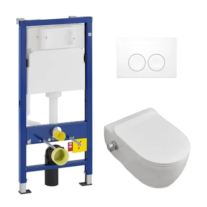 Wereldwijde Verzending Geberit UP100 toiletset met Lambini Sub randloos toilet met bidetsproeier en softclose zitting