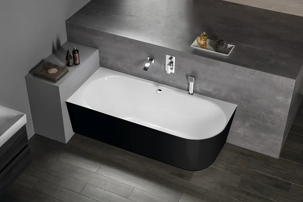 Polysan Sussi half vrijstaand bad links 159.5x70cm zwart/wit Modern