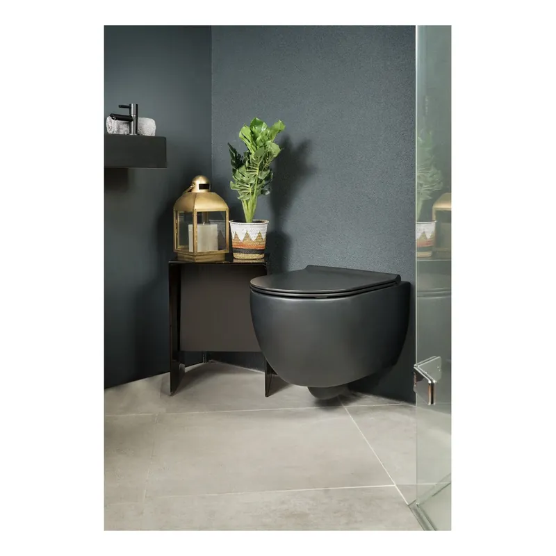 Rechtstreeks Van De Fabrikant Xenz Gio randloos toilet 52cm met vortexspoeling en zitting zwart mat