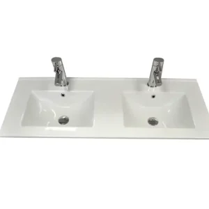 Sanicare Q1 keramische dubbele wastafel 121x46cm wit Bulkbestelling