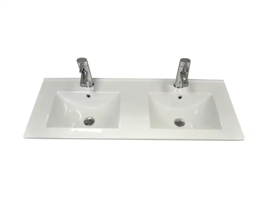 Sanicare Q1 keramische dubbele wastafel 121x46cm wit Bulkbestelling