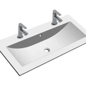 Uitverkoop Sanicare Q4 mineraalmarmeren wastafel 99.2x45cm met 2 kraangaten wit